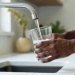 Weiches Wasser ins Glas füllen